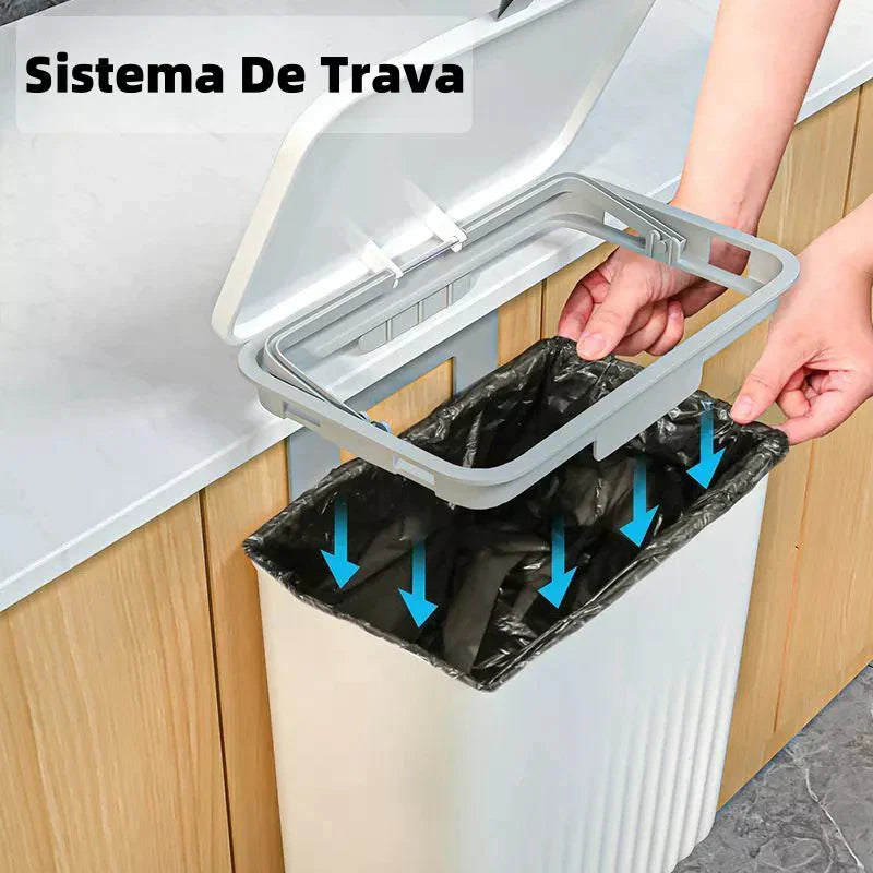 Lixeira Suspensa 9L com Tampa e Suporte – Para Cozinha e Banheiro